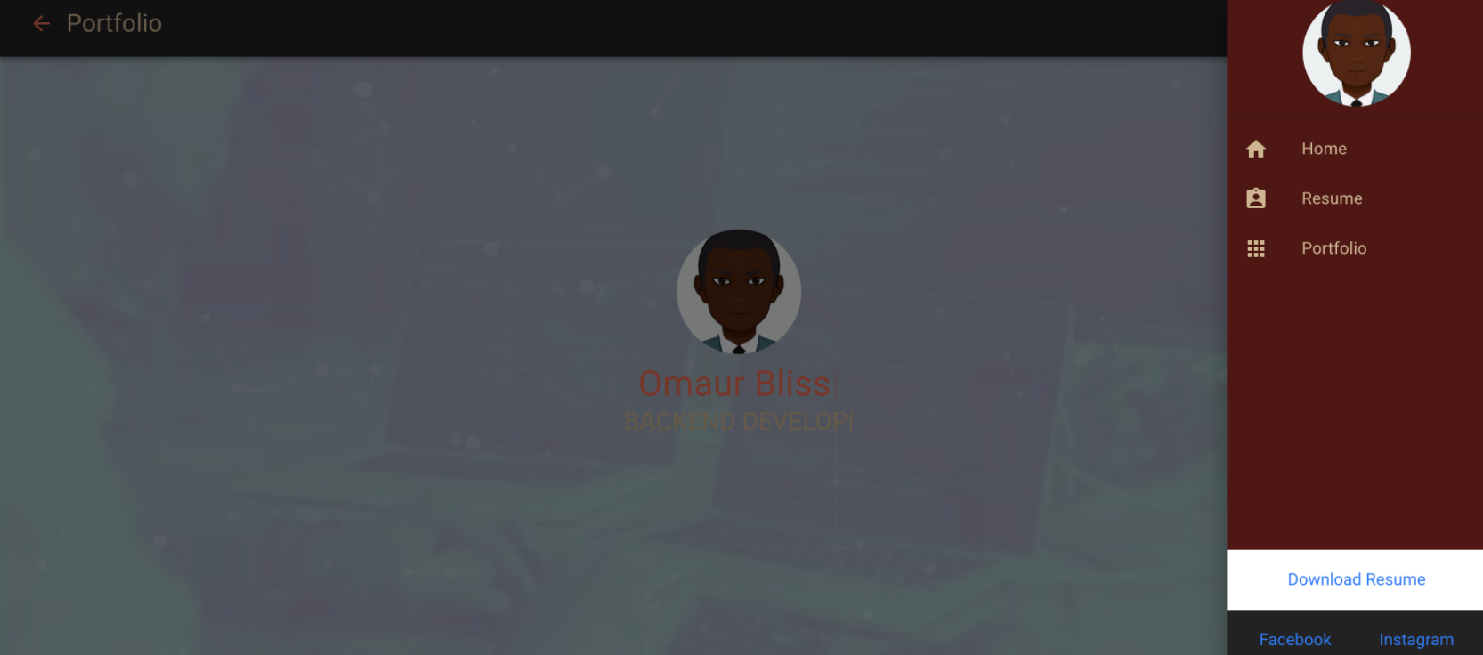 Image of React portfolio page